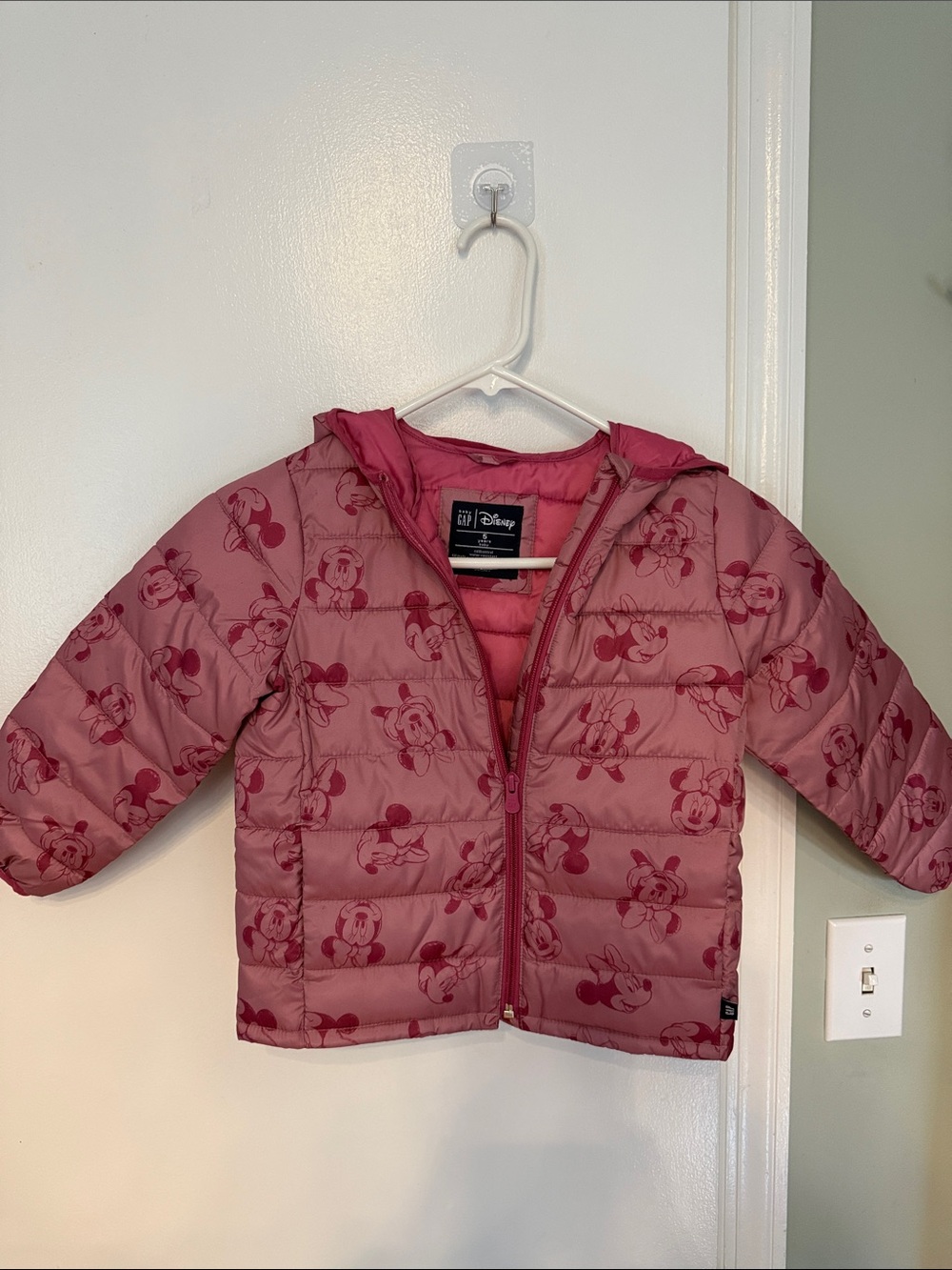 GAP Pink Minnie Mouse Hooded Puffer Jacket for Kids